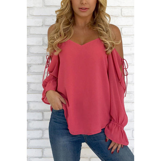 Ketty More Women Solid Colored Trendy V-Neck Restful Long Sleeve Soft & Thin Superb Summer Casual Shirt-C6322ZWSB