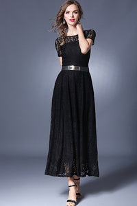 Ketty More Women Long Belt Fasten Lace Covered Party Dress-KMWDD884