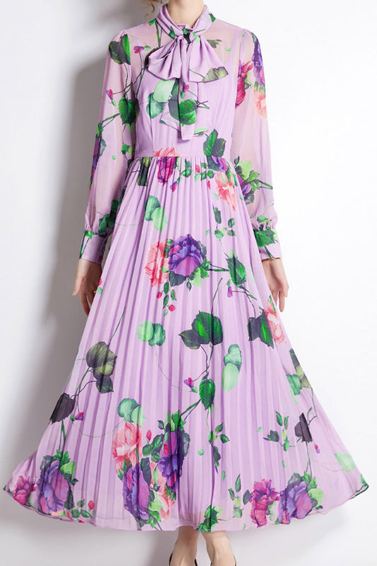 Women's Fashion Rose Print High Waist Fairy Dress - WD120941