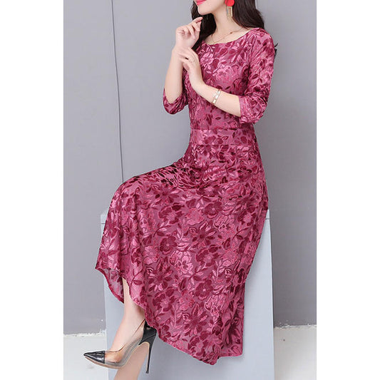 Ketty More Women Fashionable V-Neck Long Sleeve Long Length Solid Colored Dress-KMWDC2386