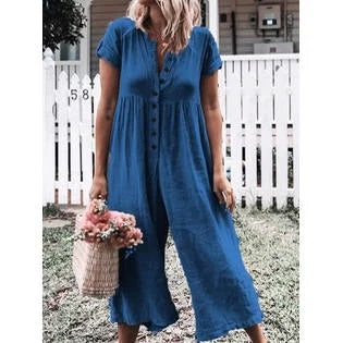 Ketty More Women Loose Button Down Loose Summer Jumpsuit-C10179TCJ