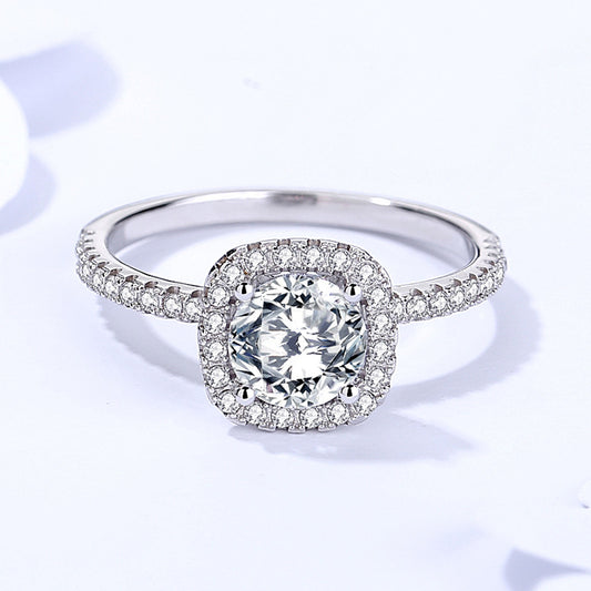 1 carat moissanite ring for women 925 sterling silver light luxury elegant micro diamond square ring