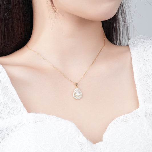 Light luxury water drop zircon pendant s925 sterling silver fashion trend design necklace