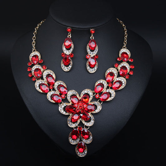 Multicolor Crystal Bridal Jewelry Sets Wedding Party Necklace Earring for Women Glitter Rhinestone Necklace