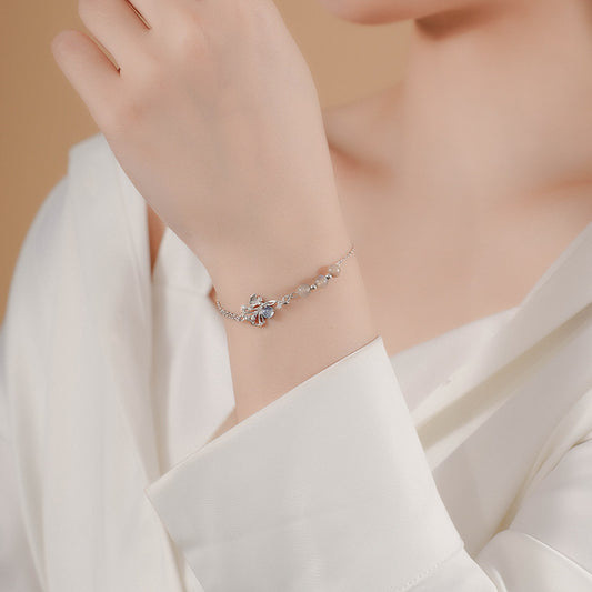 Sterling silver original lucky light-picking bracelet feminine niche apricot leaf glazed stone hand jewelry