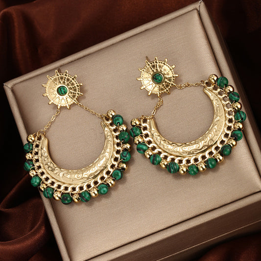 Jewelry European and American fashion retro ethnic style hollow fan earrings women's bohemian tassel ear jewelry
