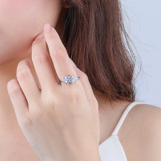 S925 sterling silver triangular zircon ring version original square ice flower cut stone ring