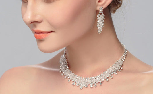 American new bridal jewelry exaggerated crystal light luxury necklace and earrings set niche design