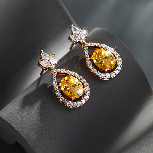 Light Luxury Fashion Earrings Women's French Retro Niche Water Drop Imitation Colorful Treasure High-end Exquisite Earrings