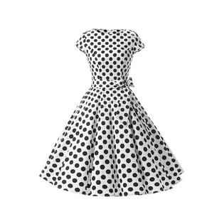 Women Trendy Round Neck Elegent Printed Pattern Slim & Comfortable Waist A-Line Skirt Dress - C6599ZWD