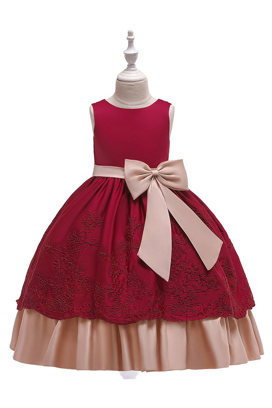 Ketty More Kids Girls Ball Gown Big Bow Embroidered Dress-KMKGDC12642