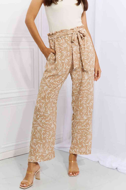 Women's Heimish Right Angle Full Size Geometric Printed Pants in Tan
