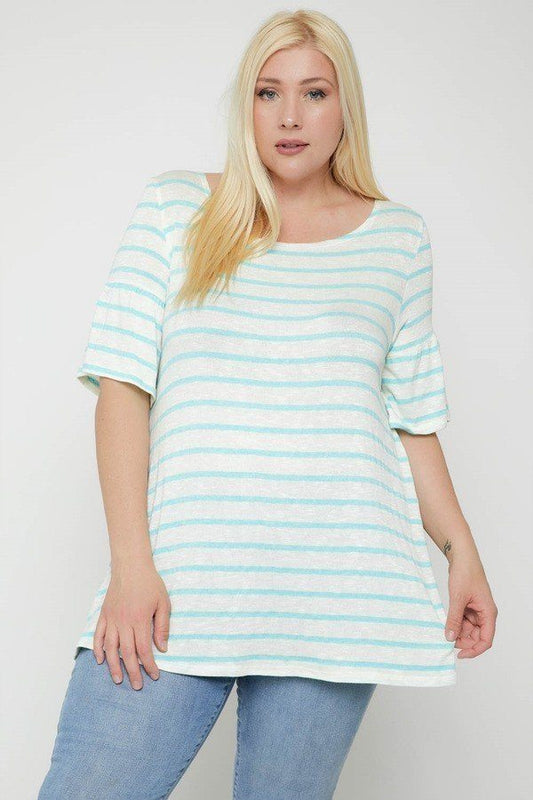 Women's Plus Striped Tunic, Featuring Flattering Flared Sleeve