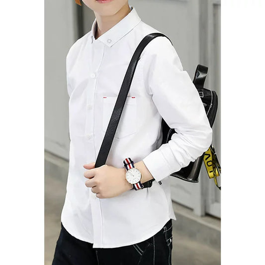 Kids Boys Simple Long Sleeve Solid Shirt - C3225UKBS