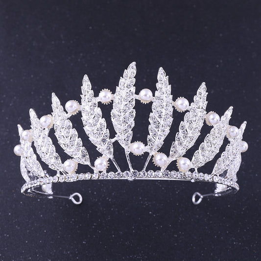 New style leaf princess hair accessories rhinestone pearl tiara baroque crown bride wedding accessories