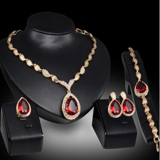 American alloy necklace four-piece set water drop gemstone clavicle chain bridal banquet female jewelry