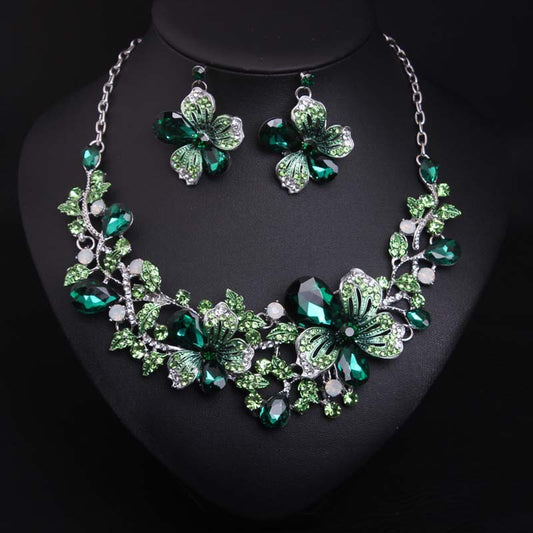 Jewelry Classice Fashion women's wedding jewelry sets colorful Enamel flower necklace with earring accessory