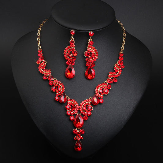 Luxury Women Rhinestone Pendant Chain Necklace Stud Earrings Wedding Jewelry Set Jewelry fashion Accessories