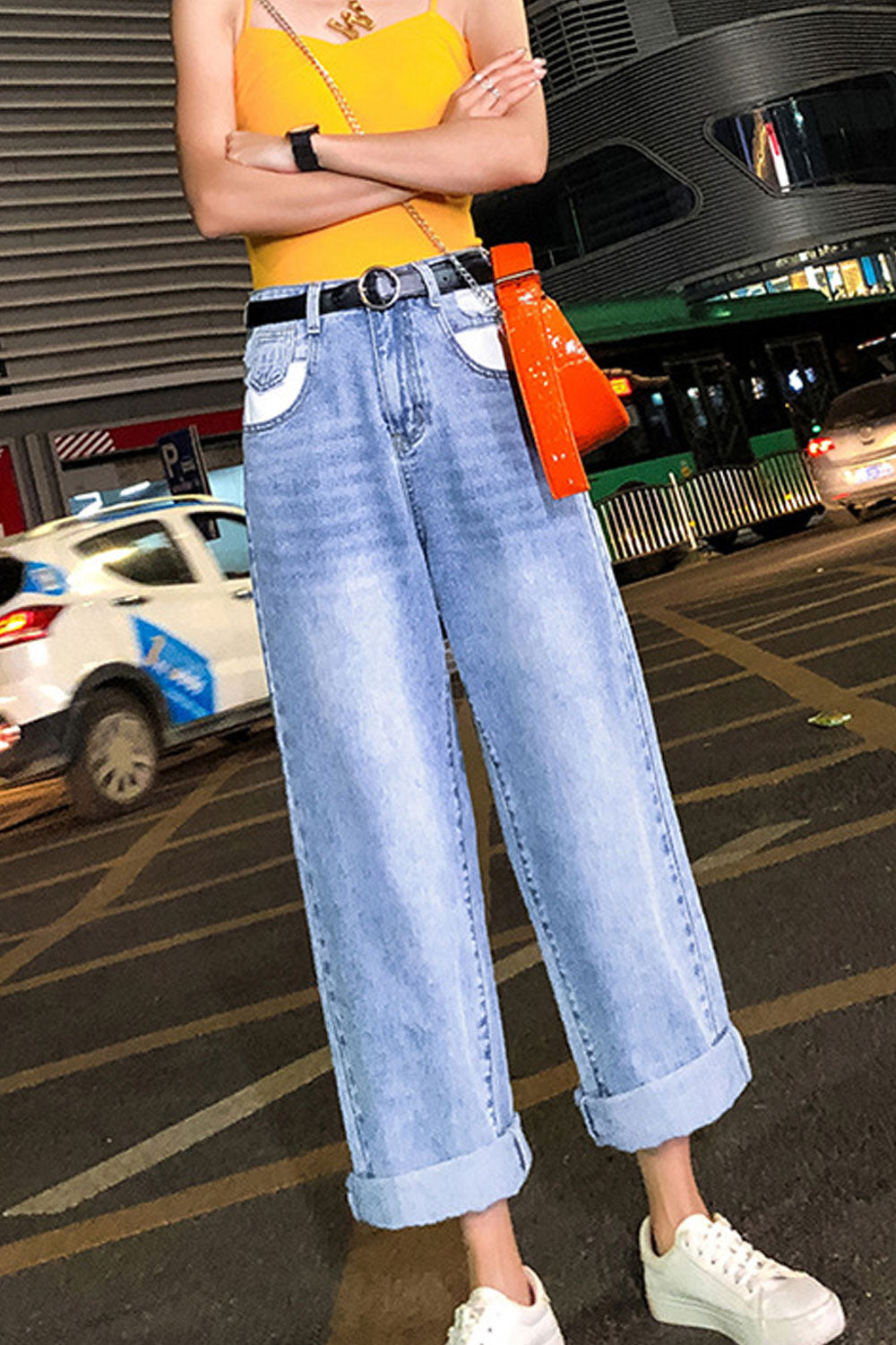 Women Loose Long Straight Jeans - WJN73386