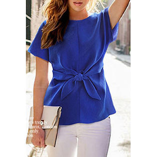 Ketty More Women Beautiful Solid Color Round Neck Short Sleeve Top-WSBC62533