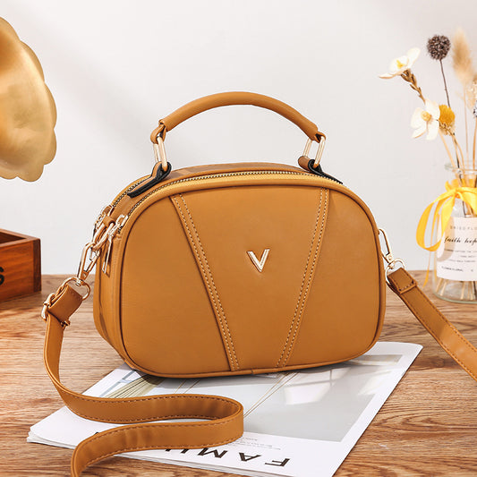 Style shoulder crossbody bag fashion simple solid color small round bag niche western