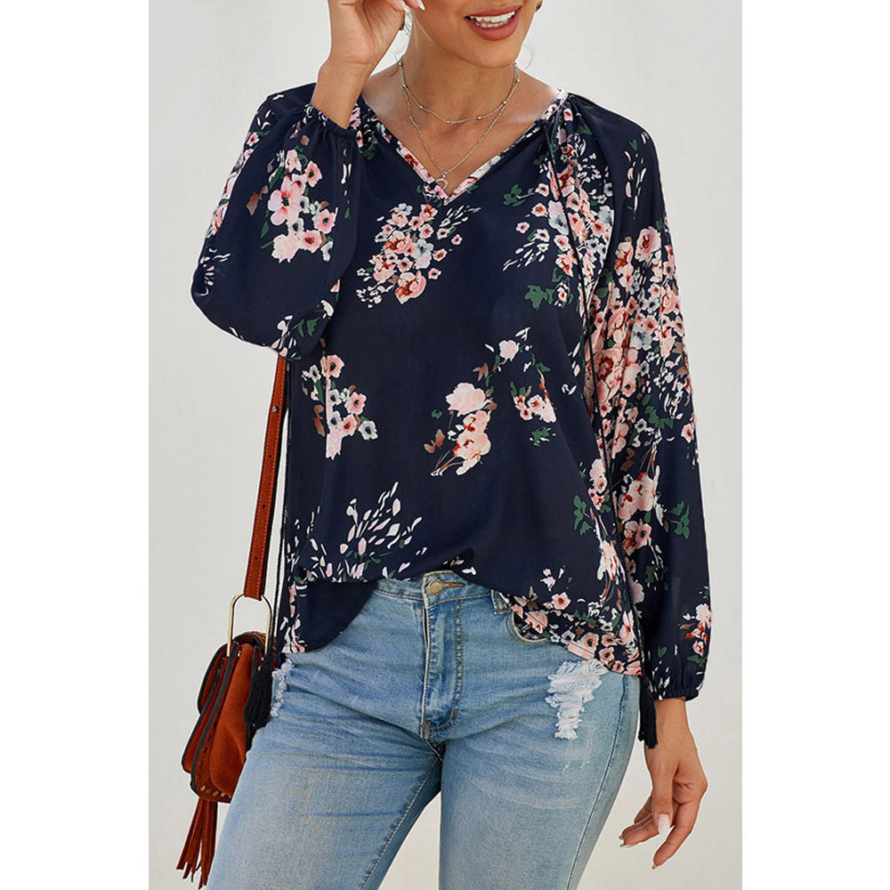 Women Loose Long Sleeve Flower Printed Summer Casual & Outing Shirt - WSB82199