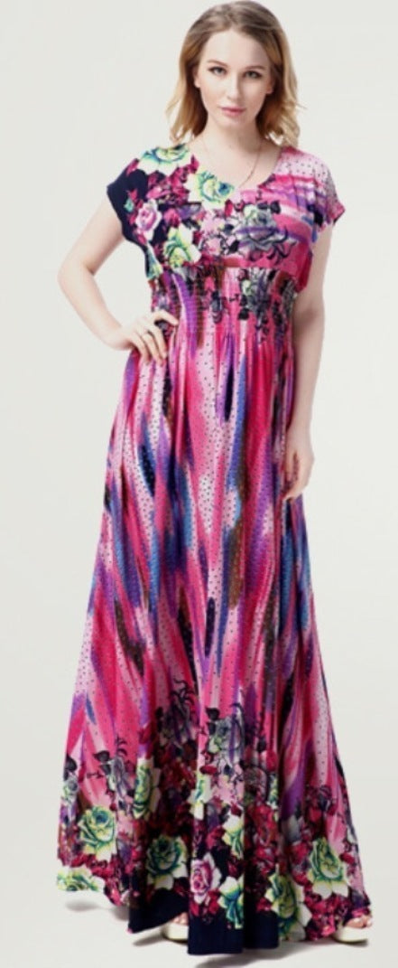 Ketty More Women Floral Printed Maxi Style Plus Size Grown Dress-KMWD397