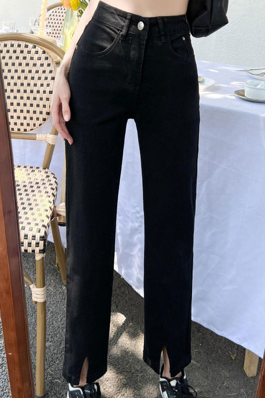 Ketty More Women Summer Restful High-Waist Tremendous Solid Colored Casual Straight Denim Jeans-WJN112293