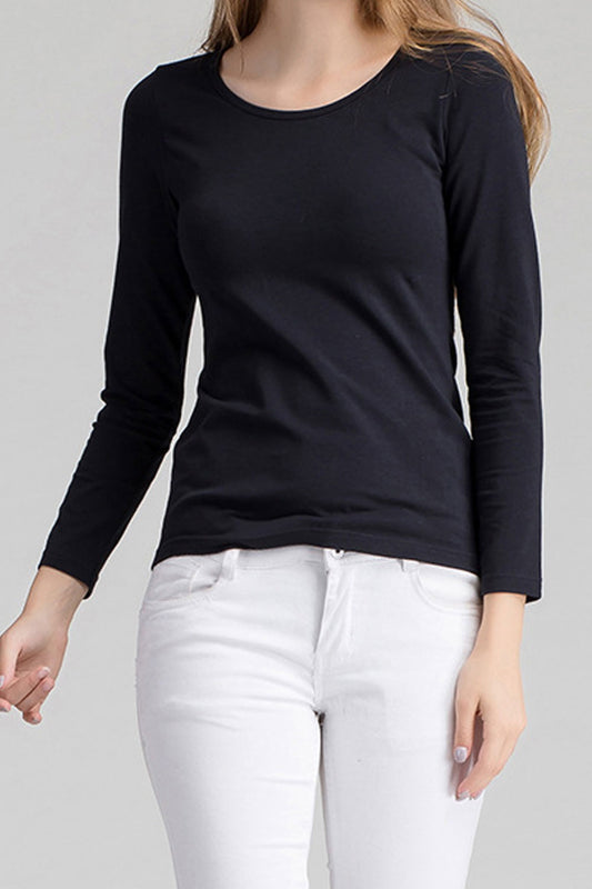 Ketty More Women Pretty Solid Colored Long Sleeve Comfortable Round Neck Winter Pullover Casual T-Shirt-C12812TCSB