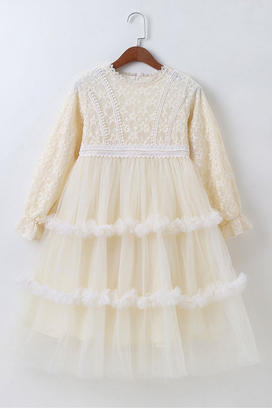 Kids Girls Lace Decorated Stylish Solid Colored Easy Round Neck Long Sleeve Winter Party Dress - C2716ZWKGD