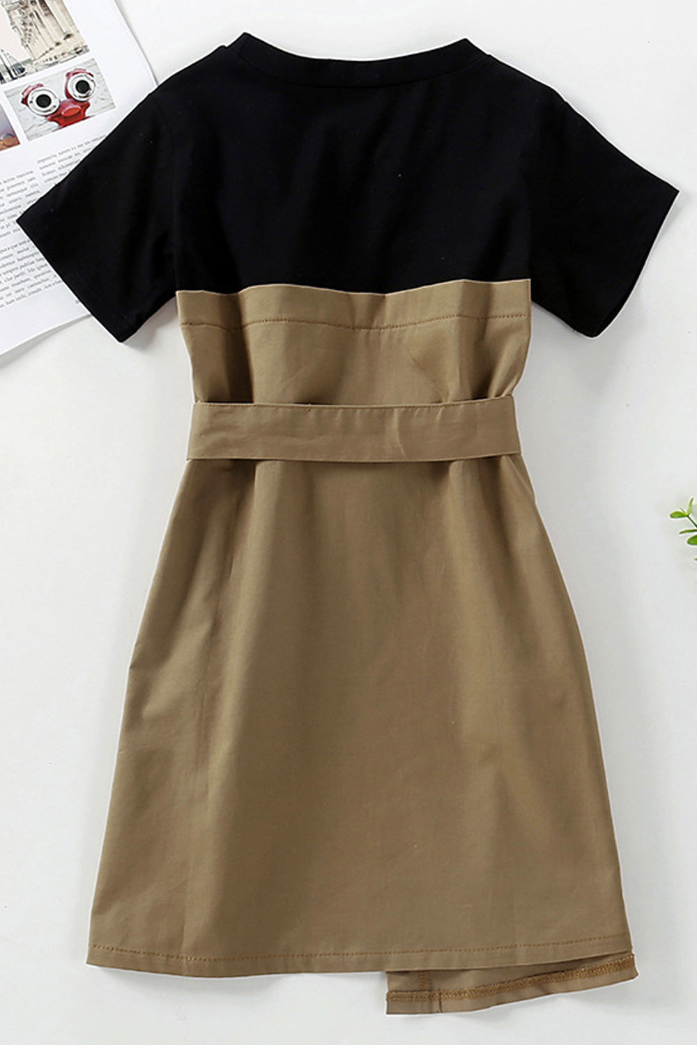 Kids Girls Short Sleeve Button Closure Solid Pattern Dress - KGD100452
