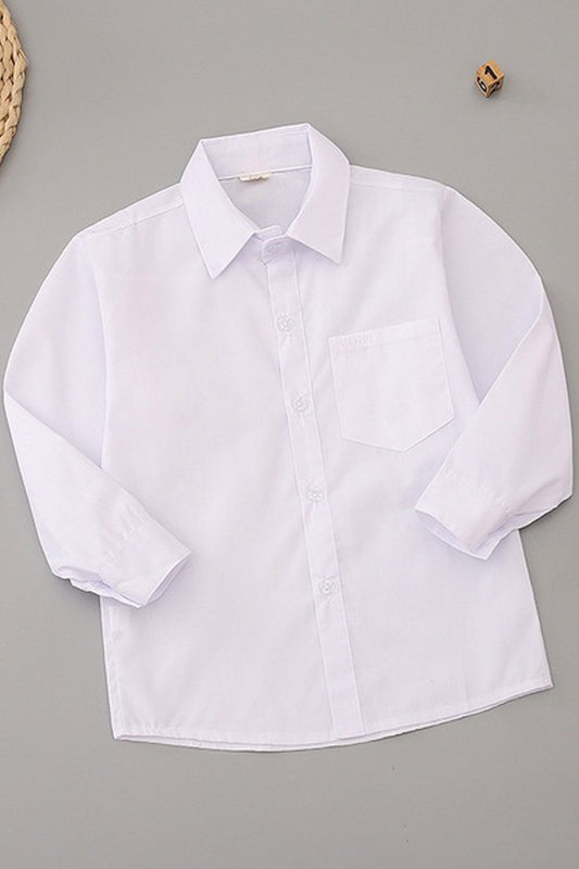 Kids Boys Elegant Solid Pattern Collar Neck Easy Button Closure Durable Casual Shirt - C10631TCKBS
