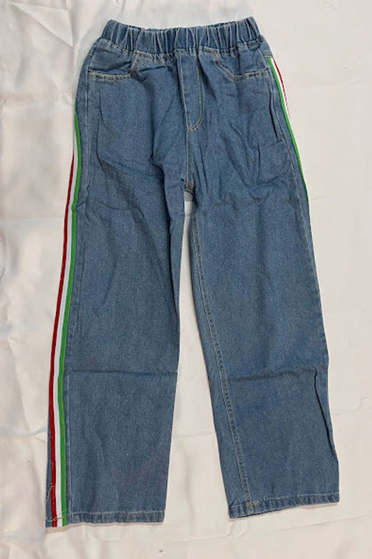Kids Girls Awesome Stretchable Waist Side Line Stripe Pattern Comfortable Jeans - GJN116626