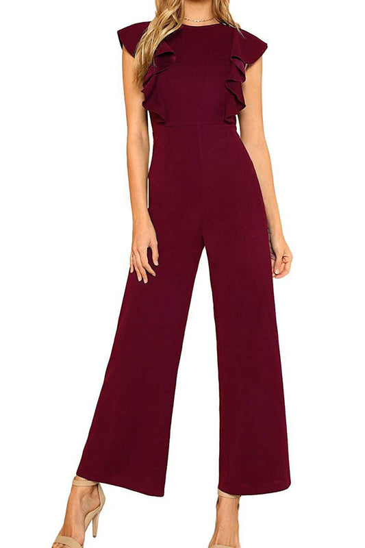 Ketty More  Women Elegent Solid Colored Round Neck Superb Cap Sleeve Fashionable Casual Jumpsuit-C13480ZWJ