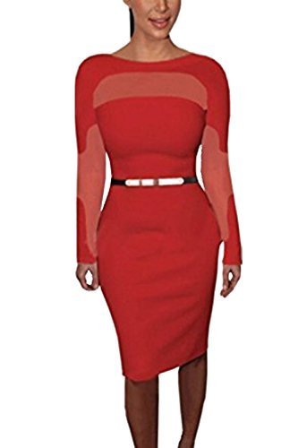 Ketty More Women's Long Sleeves Fit Evening Dresses With Belt Dress-KMWD201