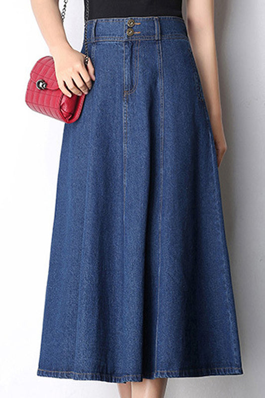 Ketty More Women A-Line Solid Colored Side Pockets Casual Summer Denim Skirt-WSK103145