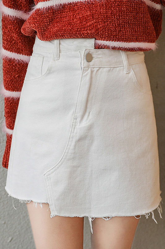 Women Summer Irregular Hem Button Closure Pocket Styling Casual Denim Skirt - WSK103104