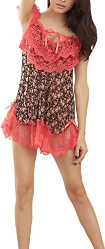 Ketty More Women Printed Ruffle Decoration Lace Up Lingerie-KMWL145