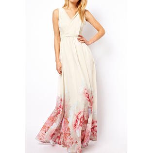 Ketty More  Women V-Neck Sleeveless Floral Maxi Dress-KMWDC2229