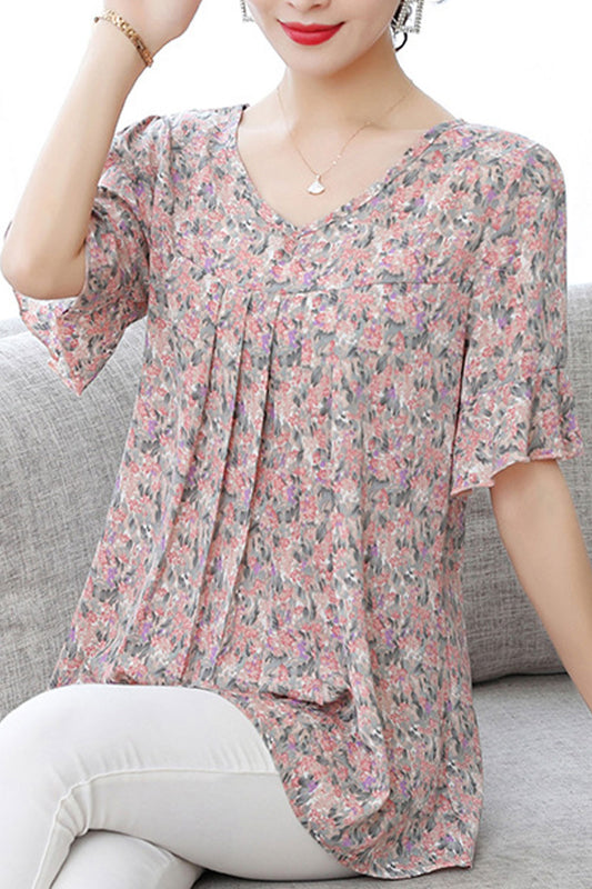 Women Floral Short Sleeve Loose Comfortable Summer Shirt - WSB103093