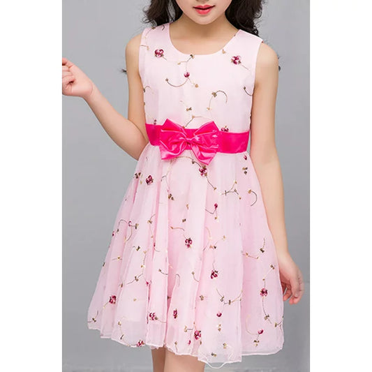Kids Girls Embroidered Waist Belt Princess Summer Dress - KGD75423