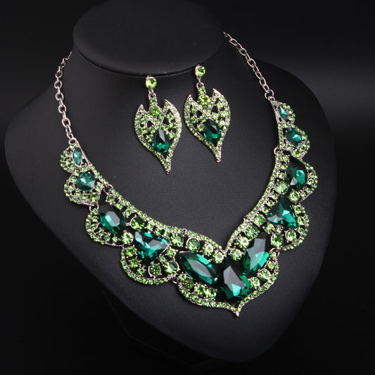 American exaggerated gemstone collarbone necklace earrings set dress banquet fashion women's accessories