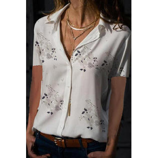 Women Collar Neck Loose Printed Button Blouse - C12889USBZB