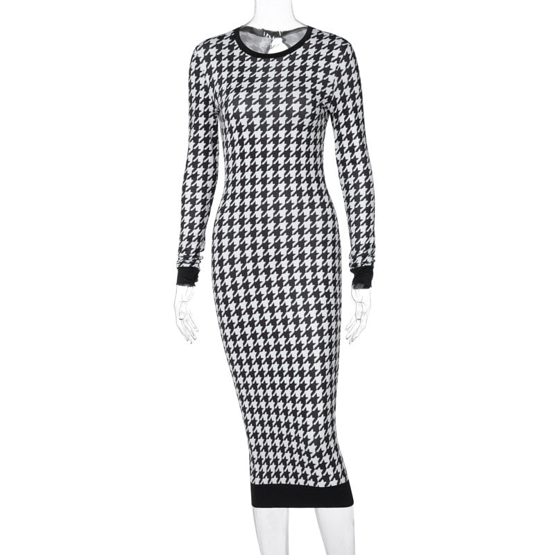 Women Long Sleeve Midi Hollow Out Bodycon Streetwear Dress - WD8136