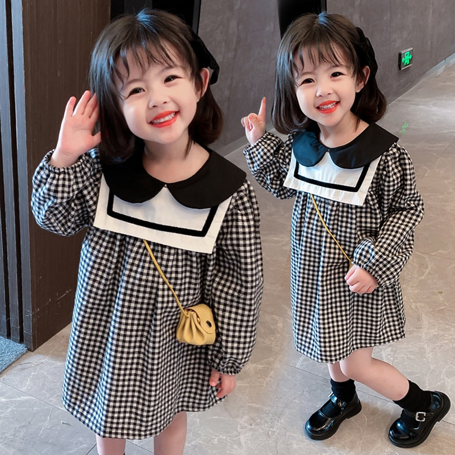 Toddler Girls Dress Plaid Pattern Girls Party Dress Casual Style Kids Dress - KGD8321