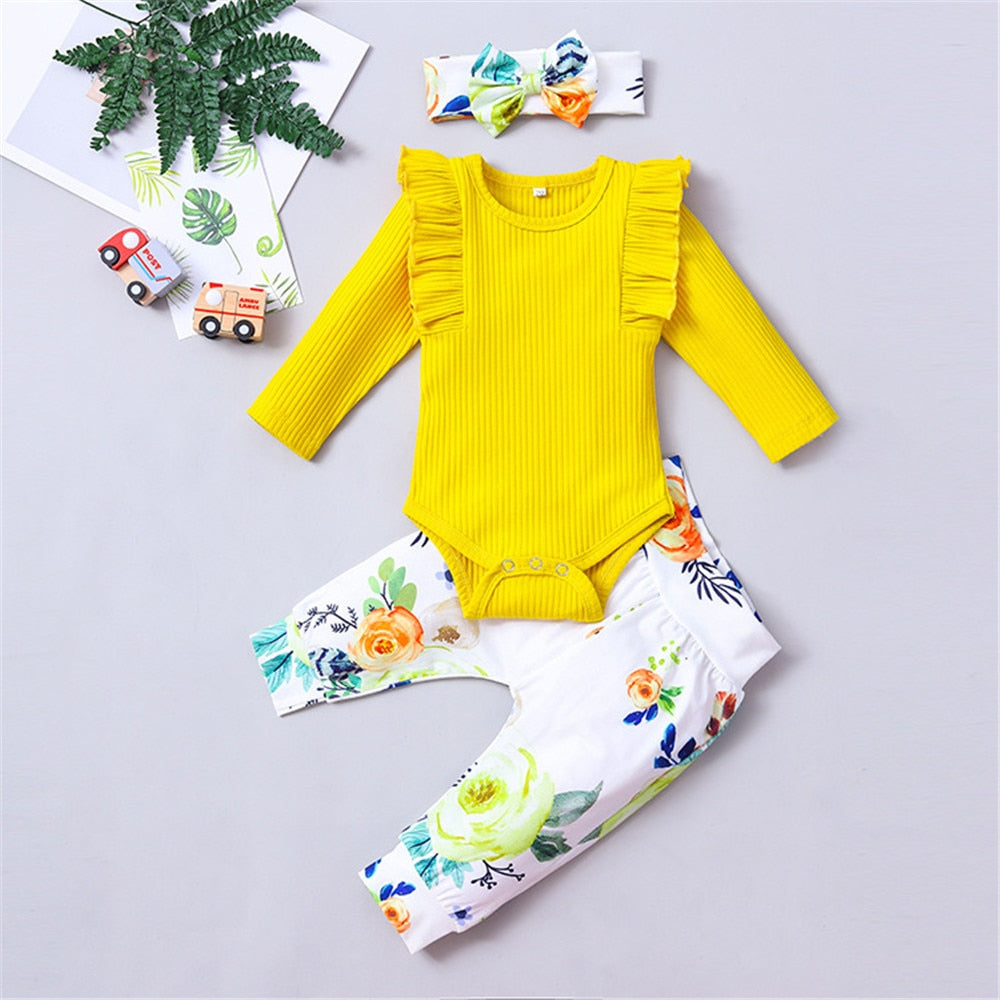 Baby Girl Winter Romper Set Floral Printed Baby Bodysuit - BTGR8450