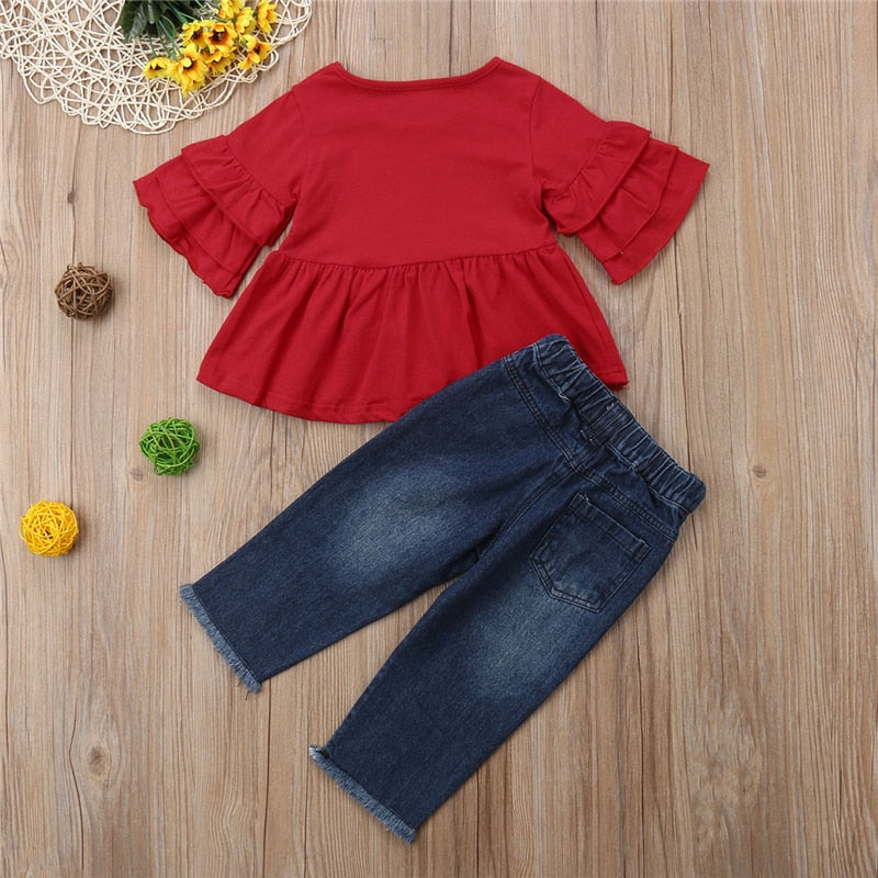 Baby&Toddler Girl Fashion  Flare Sleeve Solid Color 2Piece Outfits - BTGO8383