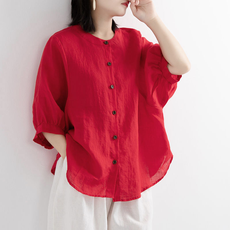 Woman Summer Blouses Cotton Linen Shirt Elegant Blouses - WSB8538