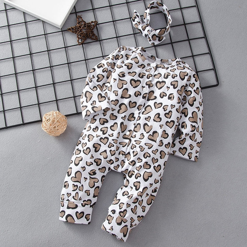 Baby Kids Clothes Newborn Infant Baby Girls Love Heart Leopard Print Romper Jumpsuit - BTGR8439