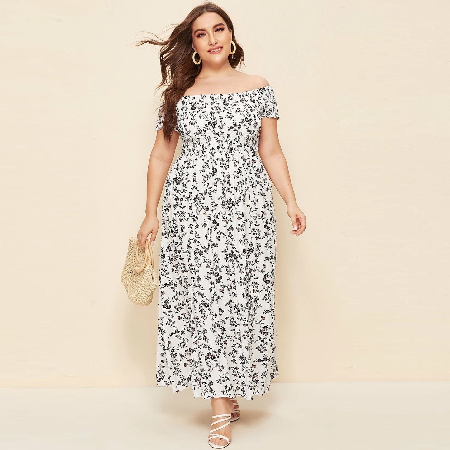 Women Long Summer Dress Casual Plus Size Flower Print Maxi Dresses- WD8183